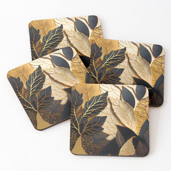 Item preview, Leaf, Leaves, Forest, Foliage, Nature, Tree, Plants, Gold, Layered Paper, Paper Cut, Black, White designed and sold by Golden-Feathers.