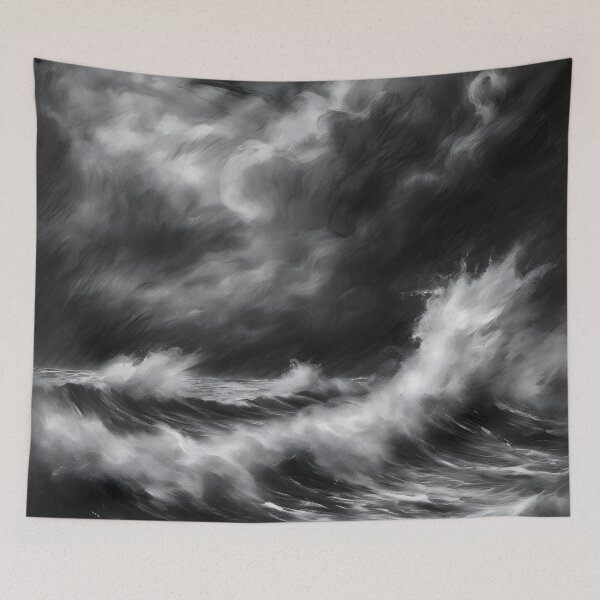 Item preview, Dramatic Storm over Open Sea - Impressionist Charcoal Art 2 designed and sold by colorvisionart.
