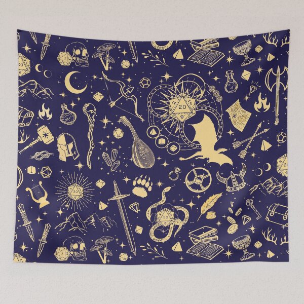 Item preview, DND RPG pattern seamless: dungeons and dragons doodles, Celestial night sky and stars constellations designed and sold by DungeonAtelier.