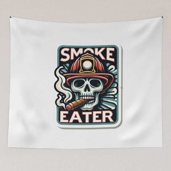 Item preview, Smoke Eater Skull firefighter smoking a cigar designed and sold by BrinaandPops.