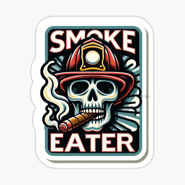 Aperçu de l'œuvre Pompier Smoke Eater Skull fumant un cigare créée et vendue par BrinaandPops.