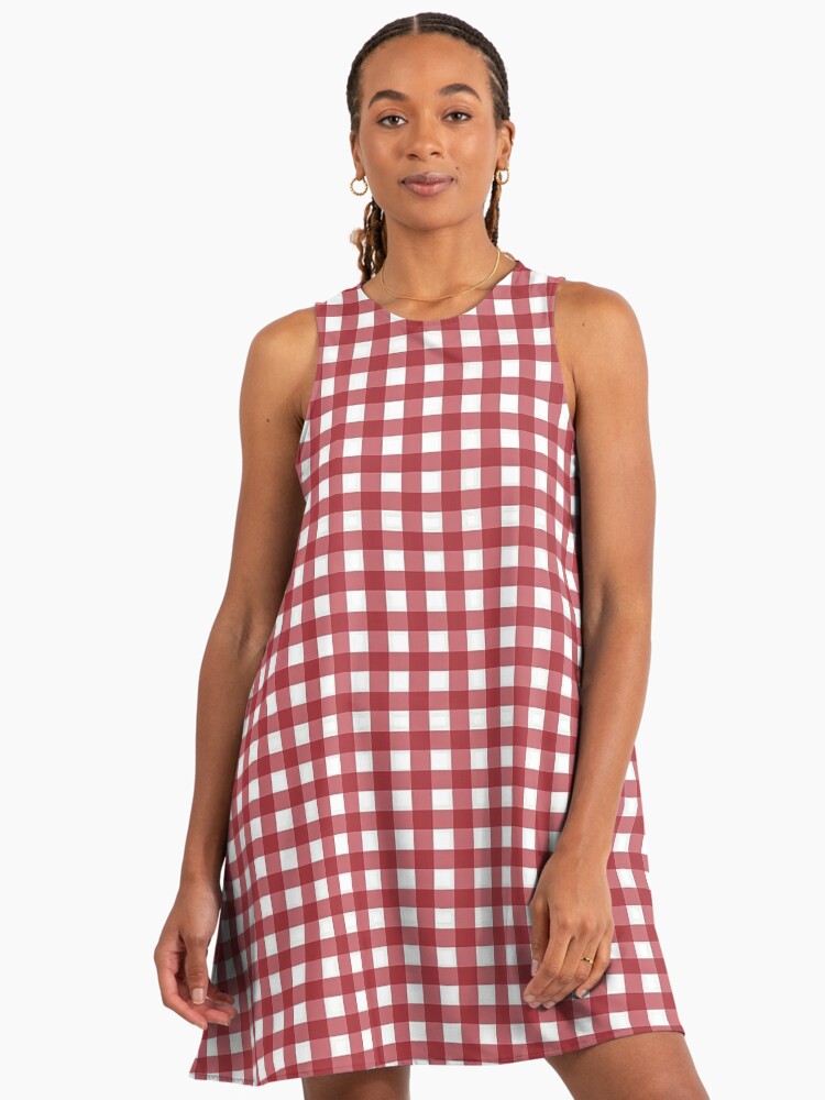 Charming Gingham Harmony: Classic Red & White Patterns Geometric A-Line Dress