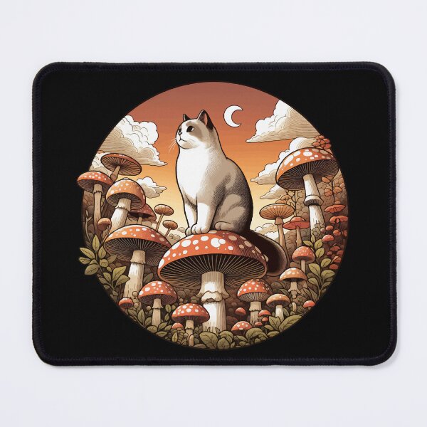 Item preview, Funny Vintage White Cat in Mushroom Garden designed and sold by TomFrontierArt.