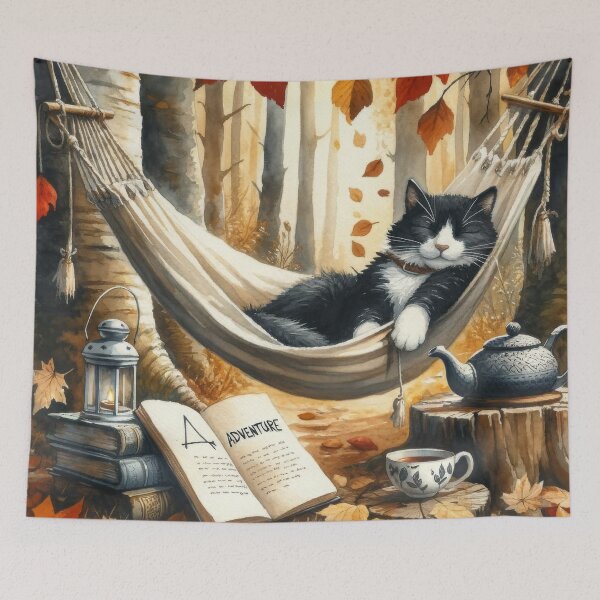 Item preview, Black and White Tuxedo Cat Dreaming of Adventure designed and sold by sweetbelle.