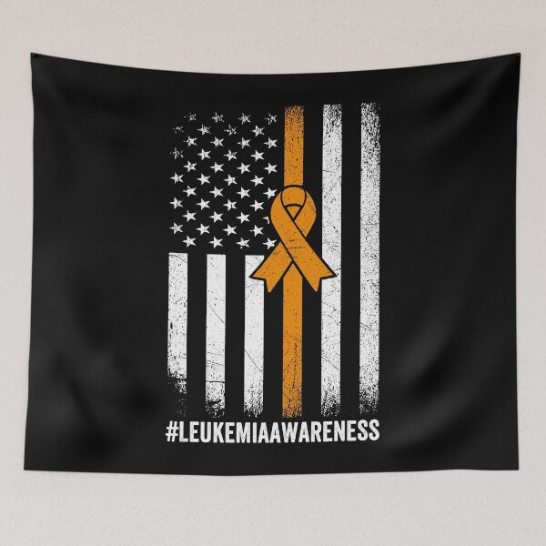 Item preview, Distressed American US Flag Orange Ribbon Leukemia Awareness designed and sold by MobyStickers.