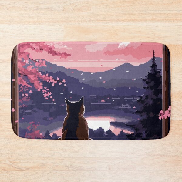 Item preview, Cute Japanese Cat Zen Garden Peaceful Pixel Art designed and sold by LVTFCOarts.