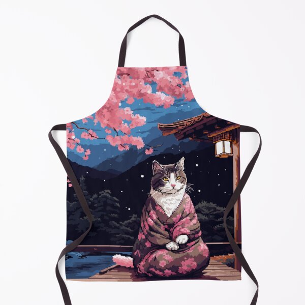 Item preview, Zen Japanese Kimono Cat Cherry Blossom Garden Pixel Art designed and sold by LVTFCOarts.
