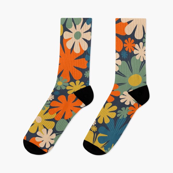 Item preview, Flower Market Valencia Spain Retro Minimal Floral Blue Orange Mustard designed and sold by kierkegaard.