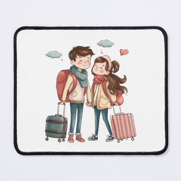 Item preview, Traveling couple with suitcases looking at each other lovingly designed and sold by vyreinadee.