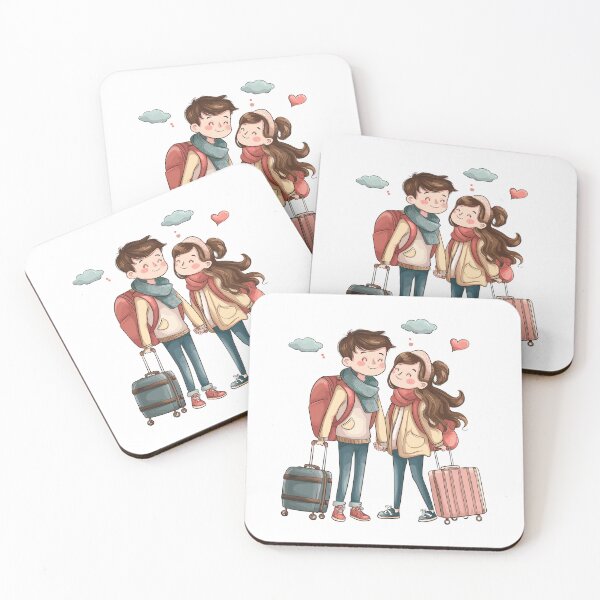 Item preview, Traveling couple with suitcases looking at each other lovingly designed and sold by vyreinadee.