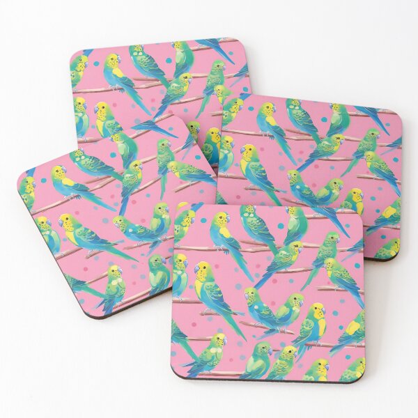 Item preview, Budgies on pink background painting designed and sold by SophieClimaArt.