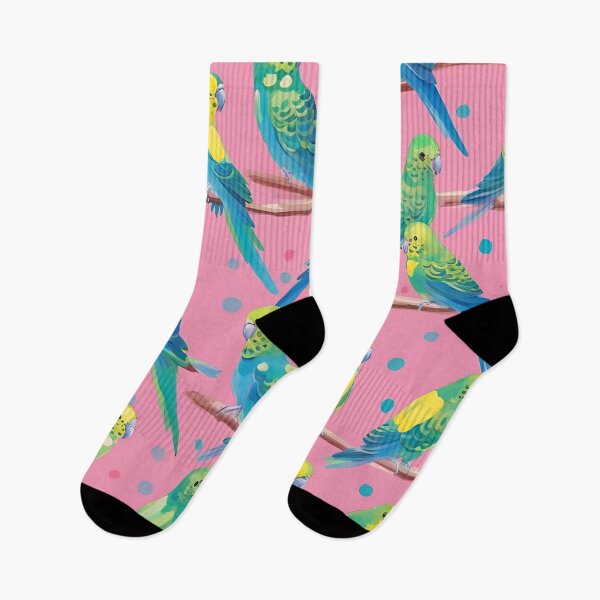Item preview, Budgies on pink background painting designed and sold by SophieClimaArt.