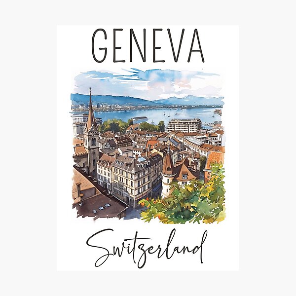 Item preview, Watercolor Design of Geneva - Switzerland  designed and sold by Sketch-Shack.