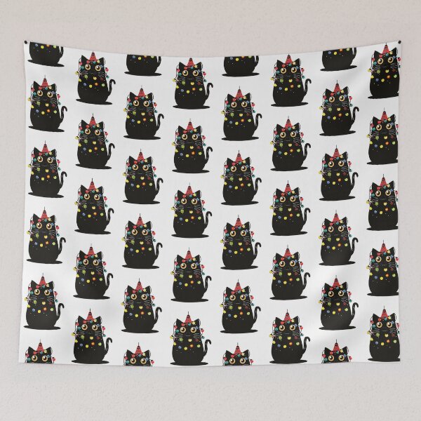 Item preview, Yuletide Glow: Black Cat in Christmas Lights designed and sold by geodedebit.