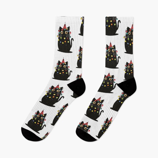 Item preview, Yuletide Glow: Black Cat in Christmas Lights designed and sold by geodedebit.