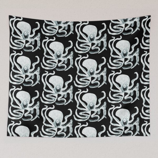 Item preview, Creepy Black and White Octopus designed and sold by TheWorldFamous.