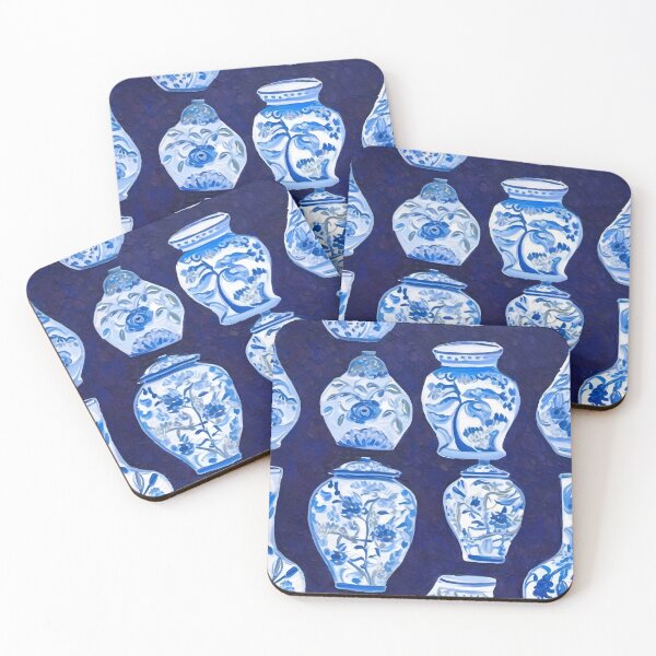 Item preview, Chinoiserie jars on deep blue. Oil painting designed and sold by SophieClimaArt.