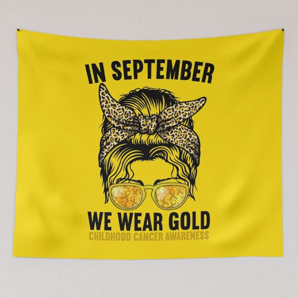 Item preview, In September We Wear Gold Childhood Cancer Leopard Messy Bun designed and sold by MobyStickers.
