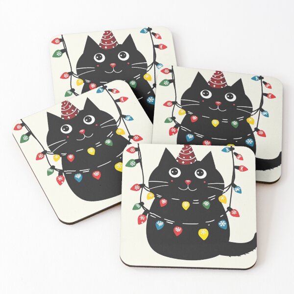 Item preview, Yuletide Glow: Black Cat in Christmas Lights designed and sold by geodedebit.