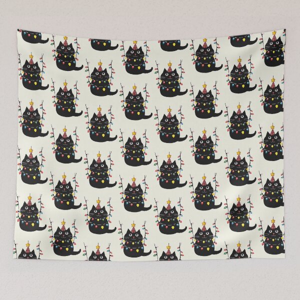 Item preview, Yuletide Glow: Black Cat in Christmas Lights designed and sold by geodedebit.