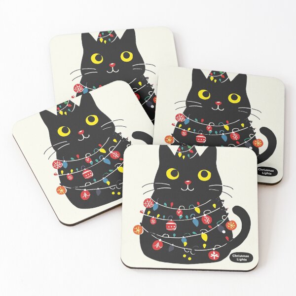 Item preview, Yuletide Glow: Black Cat in Christmas Lights designed and sold by geodedebit.