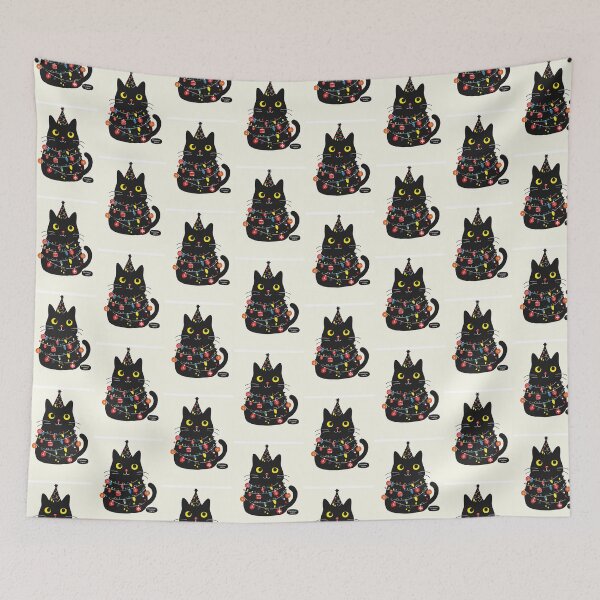 Item preview, Yuletide Glow: Black Cat in Christmas Lights designed and sold by geodedebit.