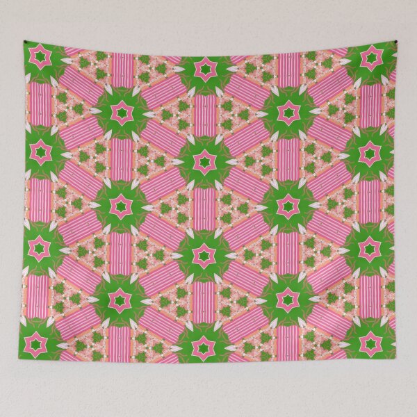 Item preview, Pink and green preppy chinoiserie lattice designed and sold by SophieClimaArt.