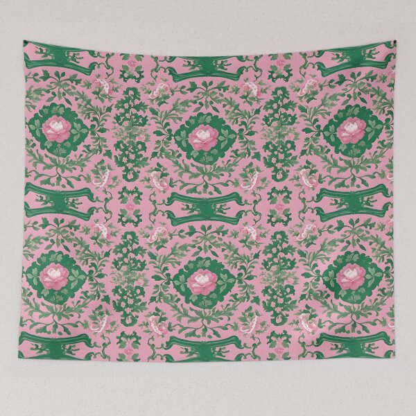 Item preview, Pink and green toile de jouy designed and sold by SophieClimaArt.