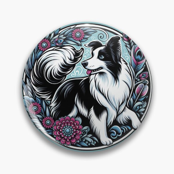 Item preview, Border Collie Black And White Prick Ear Herding Dog Fancy Floral designed and sold by CoffeeIsATrip.