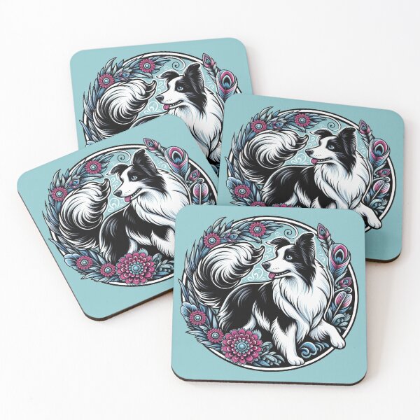 Item preview, Border Collie Black And White Prick Ear Herding Dog Fancy Floral designed and sold by CoffeeIsATrip.