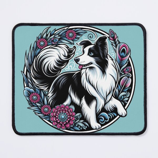 Item preview, Border Collie Black And White Prick Ear Herding Dog Fancy Floral designed and sold by CoffeeIsATrip.