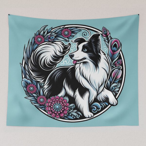 Item preview, Border Collie Black And White Prick Ear Herding Dog Fancy Floral designed and sold by CoffeeIsATrip.