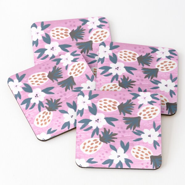 Item preview, Pineapples and Flowers on Pink designed and sold by LindaShariceArt.