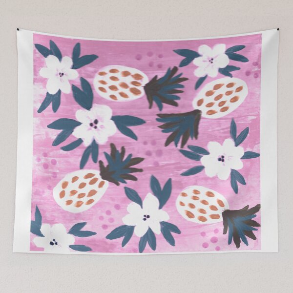 Item preview, Pineapples and Flowers on Pink designed and sold by LindaShariceArt.