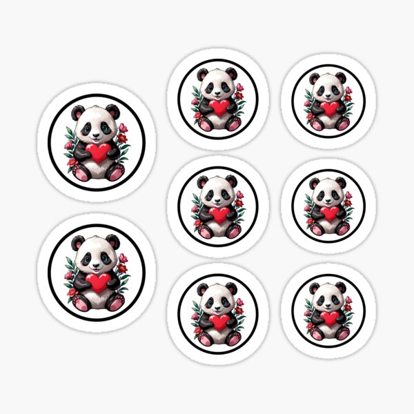 Set of Panda Stickers or Magnets Circles Sticker