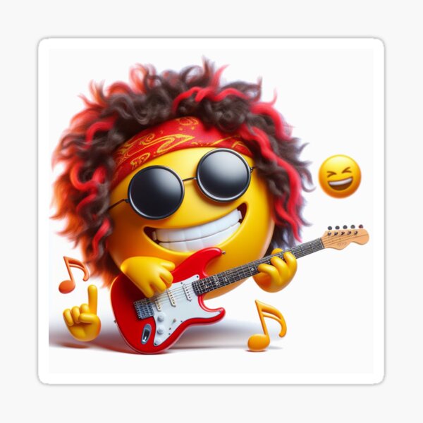 Rock N Roll Star Emoji with Red Guitar Sticker