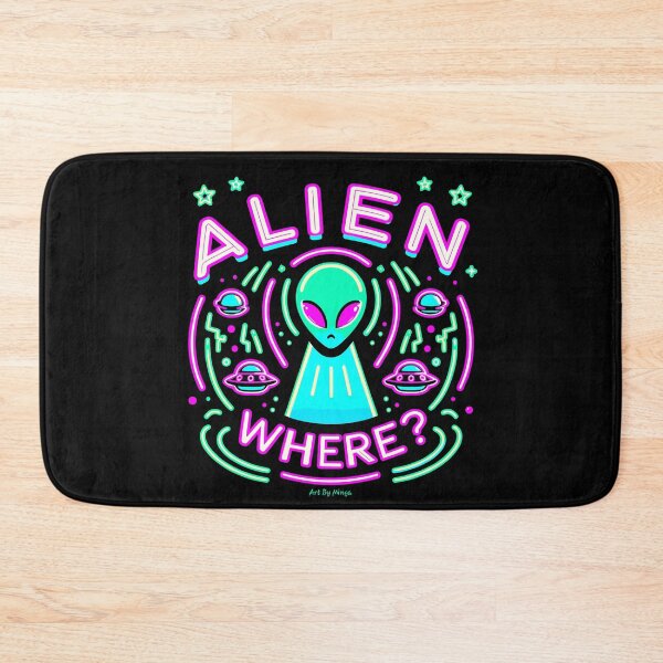 Item preview, Art By Minga Neon Purple and Teal Alien Where? Design designed and sold by Artbyminga.