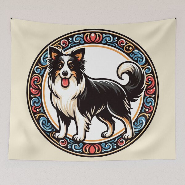 Item preview, Border Collie Tri Color Prick Ear Herding Dog Cartoon Illustration designed and sold by CoffeeIsATrip.