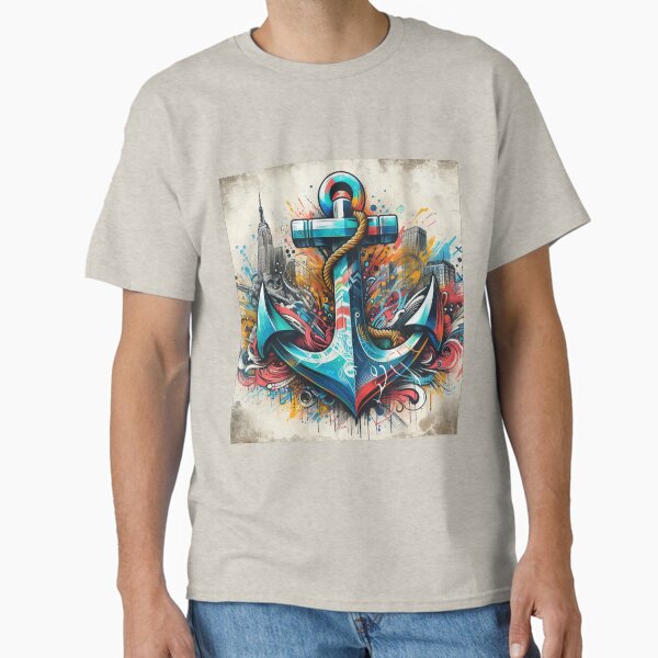graffiti anchor skyline, surfer t shirt, nautical sticker art, grunge, urban art, tropical art Classic T-Shirt