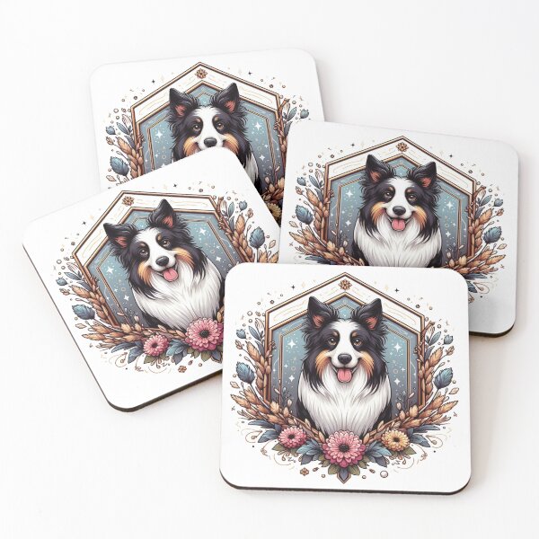 Item preview, Border Collie Tricolor Prick Ear Herding Dog Cartoon Floral designed and sold by CoffeeIsATrip.