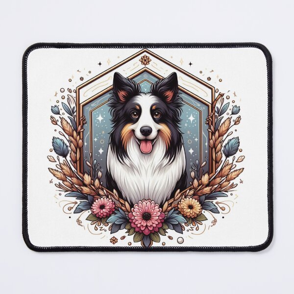 Item preview, Border Collie Tricolor Prick Ear Herding Dog Cartoon Floral designed and sold by CoffeeIsATrip.