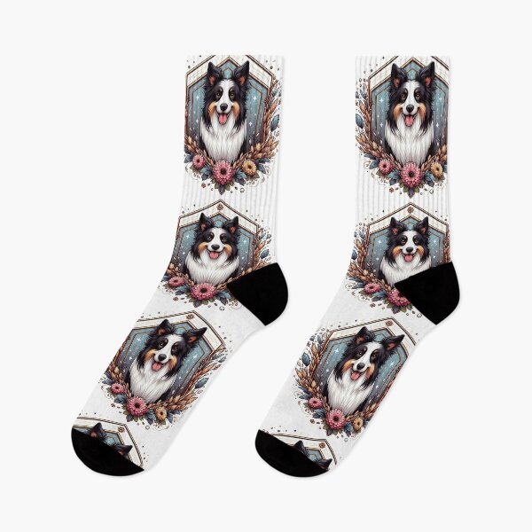 Item preview, Border Collie Tricolor Prick Ear Herding Dog Cartoon Floral designed and sold by CoffeeIsATrip.