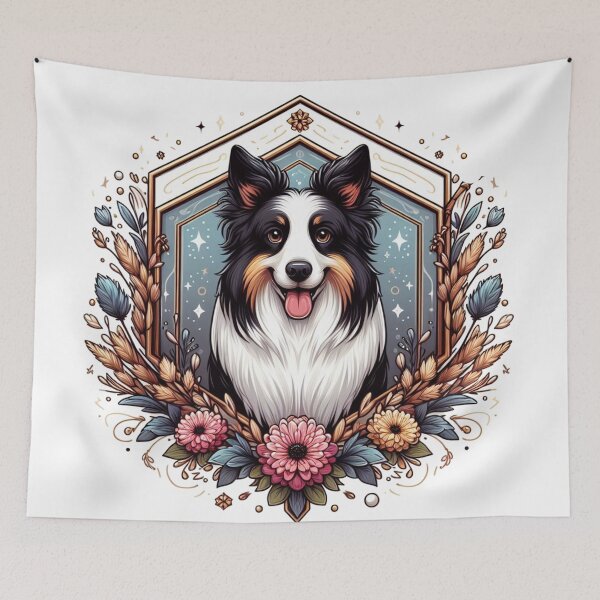 Item preview, Border Collie Tricolor Prick Ear Herding Dog Cartoon Floral designed and sold by CoffeeIsATrip.