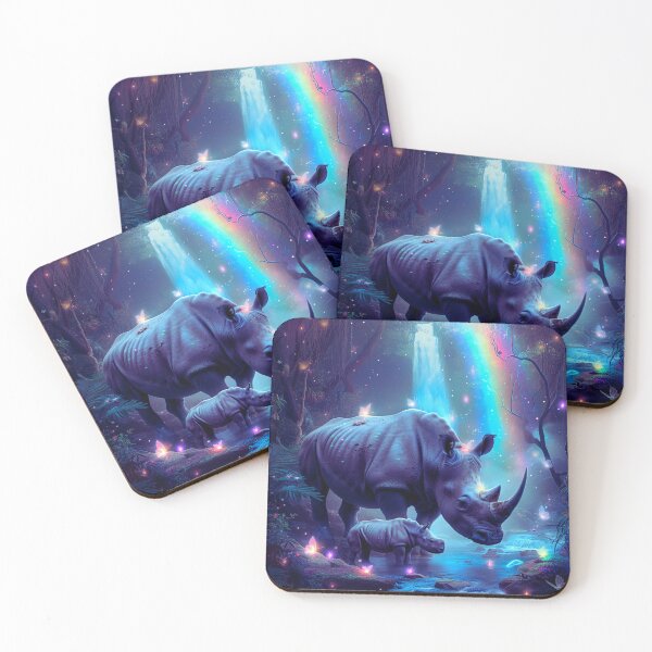 Item preview, Rhino and baby in a mystical forest designed and sold by Lewis-mart.