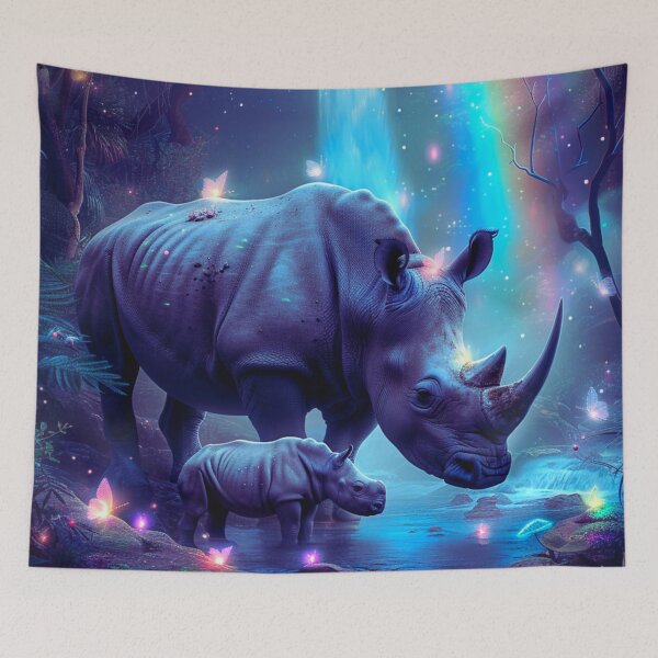 Item preview, Rhino and baby in a mystical forest designed and sold by Lewis-mart.