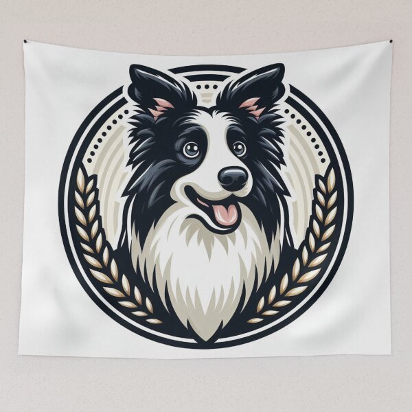 Item preview, Border Collie Black And White Herding Dog Illustration Laurel designed and sold by CoffeeIsATrip.