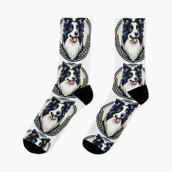 Item preview, Border Collie Black And White Herding Dog Illustration Laurel designed and sold by CoffeeIsATrip.