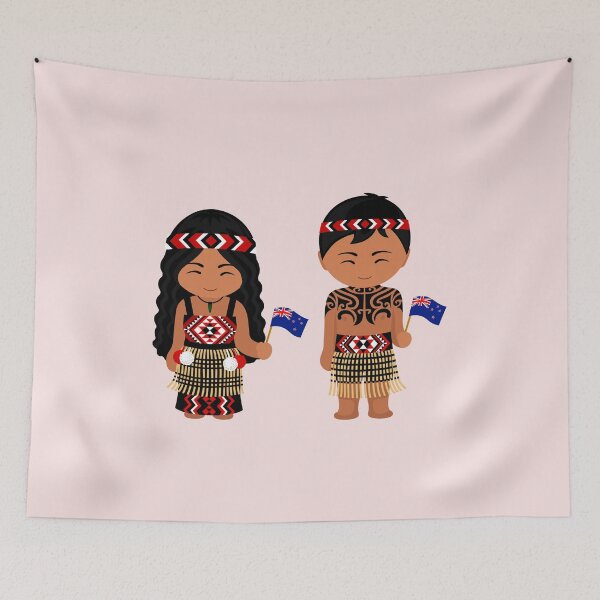Item preview, Polynesian vintage, male and Female . Maori Cute Tattoo.  Tribal ethnic costume with New Zealand flag. by Mill2023 designed and sold by Mill2023.