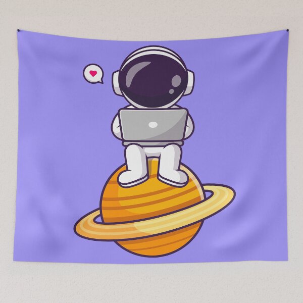Item preview, Cosmic Productivity: Cute Astronaut with Laptop on Planet" designed and sold by hjian8219.