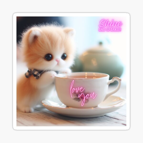 tea cup kitten design Sticker